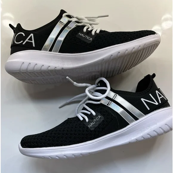 Nautica Women Sneaker Lace-Up Jogger Running Shoe, Black & White Silver, 7.5 - Picture 10 of 10